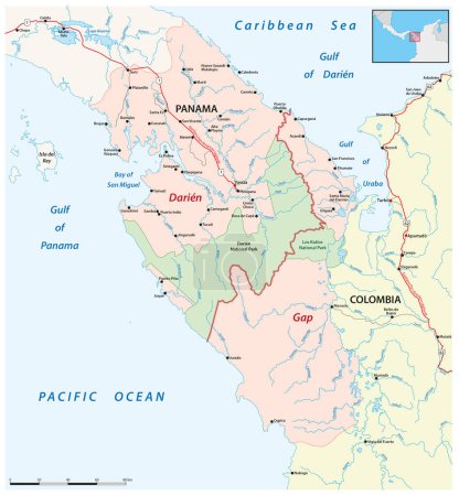Ilustración de Mapa de la región de Darién Gap entre Panamá y Colombia - Imagen libre de derechos