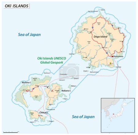 Téléchargez les illustrations : Carte vectorielle de l'archipel japonais Oki Islands - en licence libre de droit