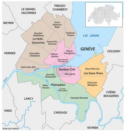 Téléchargez les illustrations : Carte vectorielle administrative de la ville suisse de Genève - en licence libre de droit