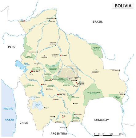 Ilustración de Mapa vectorial de parques nacionales en Bolivia - Imagen libre de derechos