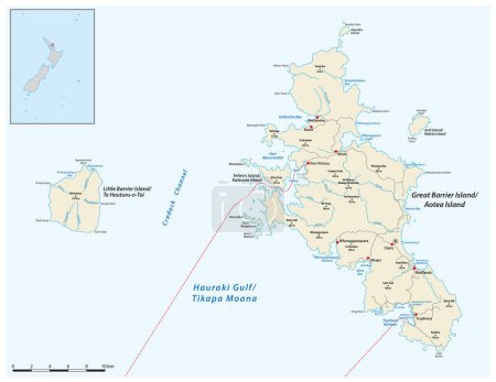 Carte vectorielle de la Grande Barrière, Aotea, Nouvelle-Zélande