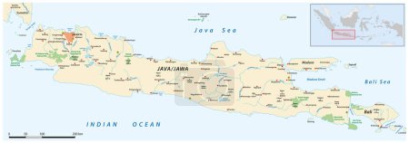 Vector map of the Indonesian islands of Java and Bali