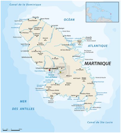 Mapa vectorial de la isla caribeña de Martinica, Francia