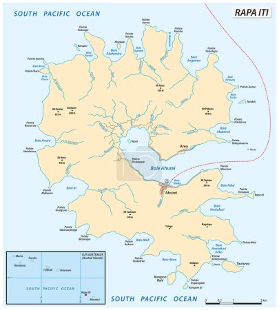 Téléchargez les illustrations : Carte vectorielle de l'île de Rapa Iti en Polynésie française - en licence libre de droit
