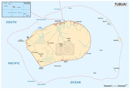 Mapa vectorial de la isla de Tubuai en la Polinesia Francesa