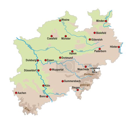 Carte simple de Rhénanie-du-Nord-Westphalie, Allemagne