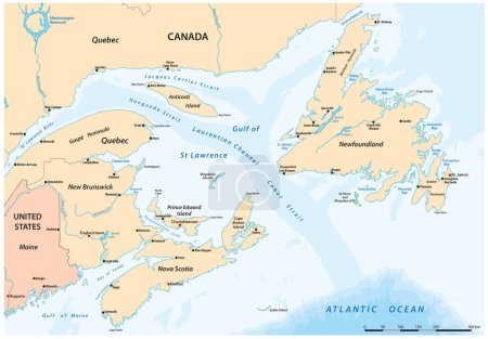 Téléchargez les illustrations : Carte vectorielle du golfe du Saint-Laurent, Canada, États-Unis - en licence libre de droit