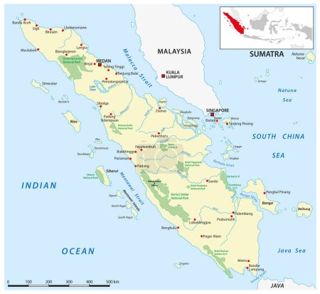 Vector map of the Indonesian island of Sumatra