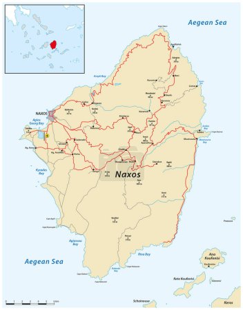 Mapa de la isla griega cicládica de Naxos