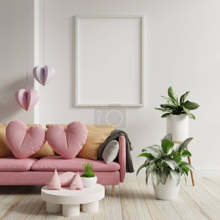 Foto de Mockup frame in the valentine's room with have sofa and home decor for valentine's day.3d rendering - Imagen libre de derechos