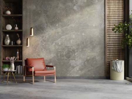 Téléchargez les photos : Style loft interior with leather armchair on dark cement wall.3d rendering - en image libre de droit