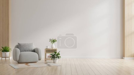 Téléchargez les photos : Design d'intérieur contemporain avec un fauteuil gris sur fond de mur de couleur blanche vide.3d rendu - en image libre de droit