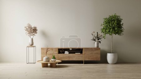 Photo for Cabinet for TV on the gray color wall in living room,minimal design.3d rendering - Royalty Free Image