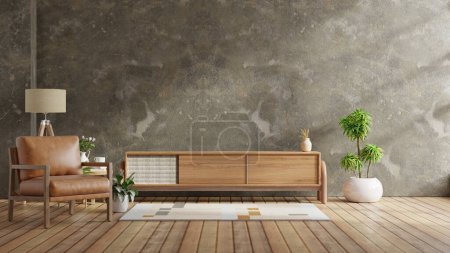 Photo for Living room interior have cabinet for tv and leather armchair in cement room with concrete wall.3d rendering - Royalty Free Image