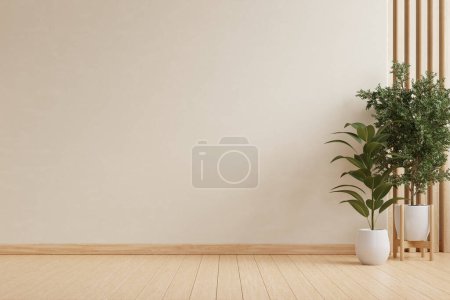 Téléchargez les photos : Mockup mur chambre vide avec des plantes sur un plancher- rendu 3D - en image libre de droit