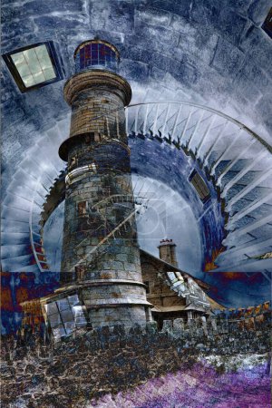Téléchargez les photos : Le phare Lundy Old Light et l'escalier en colimaçon abstrait - en image libre de droit