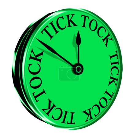 A green wall clock with a Tick Tock face design isolated on white