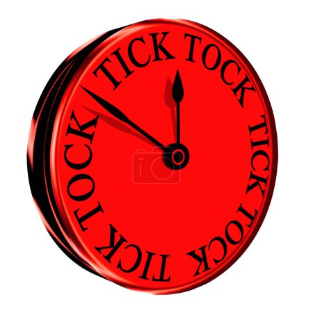 Un reloj de pared rojo con un diseño de cara Tick Tock aislado en blanco