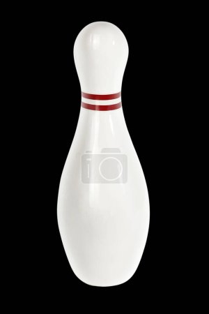 Close-up of a single ten pin bowling pin isolated on a black background