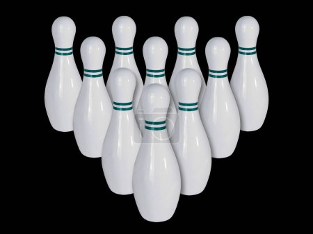 White ten pin bowling pins isolated on a black background