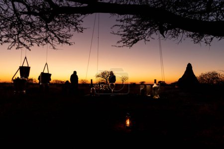 Téléchargez les photos : Un coucher de soleil romantique en Afrique avec une lumière spectaculaire, Onguma Game Reserve, Namibie. - en image libre de droit