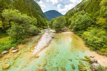 Téléchargez les photos : Vallée vive de la Soca turquoise près de Bovec dans le Parc National du Triglav, Alpes Juliennes, Slovénie, Europe. - en image libre de droit