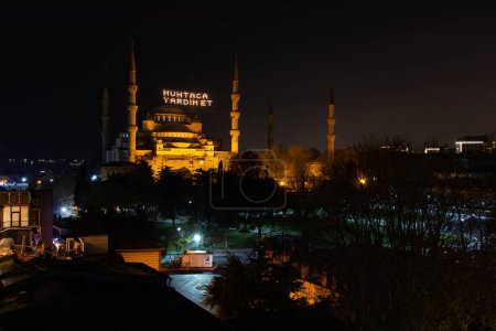 Photo for Sultan Ahmed Square and Blue Mosque at night time in Istanbul - Turkey. - Royalty Free Image
