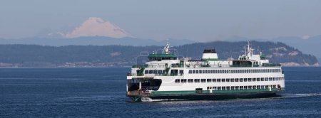 Photo for Adventure on the open sea: cargo ship, passenger ship, panoramic landscape, mountains, tranquil water Pacific Northwest Washington State Puget Sound - Royalty Free Image