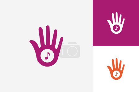 Téléchargez les illustrations : High Five Hand Music Logo Template Design Vector, Emblem, Design Concept, Creative Symbol, Icon - en licence libre de droit