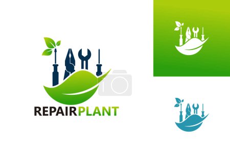 Ilustración de Repair Plant Logo Template Design Vector, Emblem, Design Concept, Creative Symbol, Icon - Imagen libre de derechos