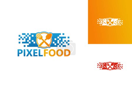 Téléchargez les illustrations : Pixel Digital Food Logo Template Design Vector, Emblem, Design Concept, Creative Symbol, Icon - en licence libre de droit