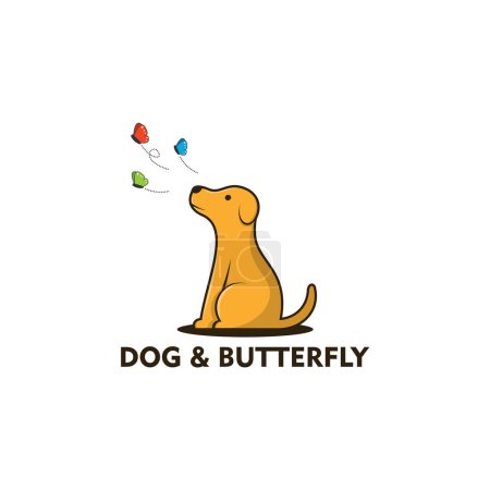 Illustration for Dog and Butterfly Logo Template Design - Royalty Free Image