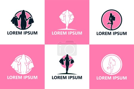 Téléchargez les illustrations : Set of woman shopping logo template design vector - en licence libre de droit