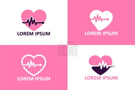 Téléchargez les illustrations : Set of pulse love logo template design vector - en licence libre de droit