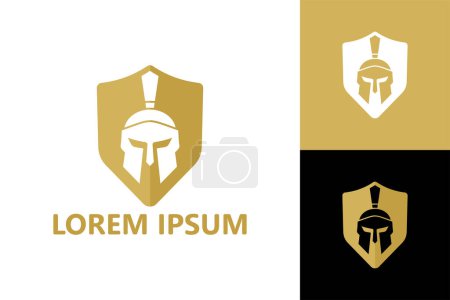 Téléchargez les illustrations : Modèle de logo Spartan guerrier bouclier vecteur de conception - en licence libre de droit