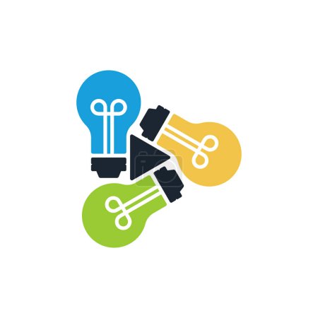 Téléchargez les illustrations : Bulb idea video play logo template design vector - en licence libre de droit