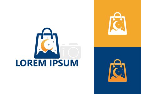Illustration for Night store, moon and shopping bag logo template design vector - Royalty Free Image
