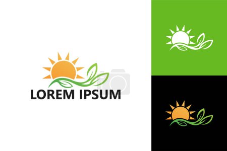 Téléchargez les illustrations : Modèle de logo soleil et plante vecteur de conception - en licence libre de droit