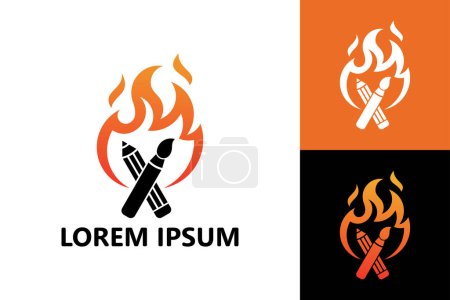 Téléchargez les illustrations : Hot art, fire pencil and paintbrush logo template design vector - en licence libre de droit
