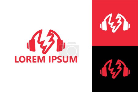 Ilustración de Lightning music headphone logo template design vector - Imagen libre de derechos