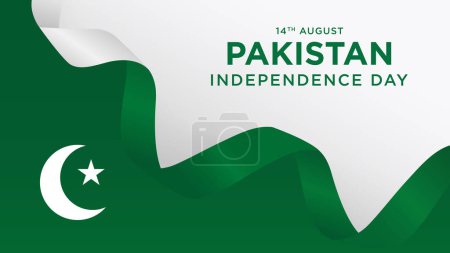 14. August fröhlicher Unabhängigkeitstag Pakistan mit wehender Fahne. Vektor Illustration Design