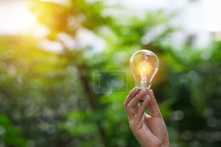 Photo for Light bulbs that grow, in the concept of energy in nature. - Royalty Free Image