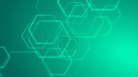 Hexagon geometric green color neon light pattern science dark background. Abstract graphic design technology and medical concept.