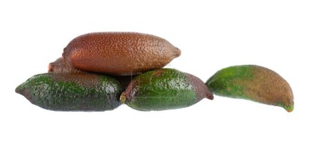 Fresh finger limes isolated on white background. Caviar lime. Fruits pods. Clipping path