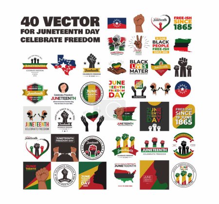 40 VECTOR FOR JUNETEENTH DAY, CELEBRATE FREEDOM, EMANCIPATION DAY IN 19 JUNE, AFRICAN-AMERICAN HISTORY AND HARITAGE..