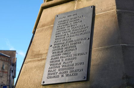 Photo for List of UK war casualties on a WW2 memorial plaque - Royalty Free Image