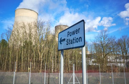 Photo for Road sign outside a power station at Ratcliff on Soar, UK - Royalty Free Image