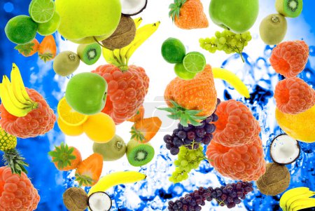 Mixed colorful fruit on a white background