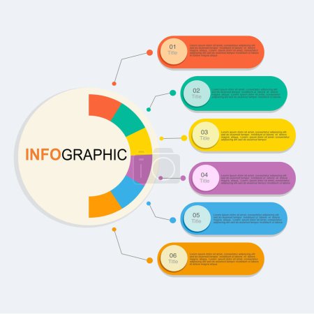 Illustration for Circular infographic design for six option data steps, process diagram for presentation, workflow layout, banner, flow chart , info graph, abstract elements illustration vector for business template. - Royalty Free Image