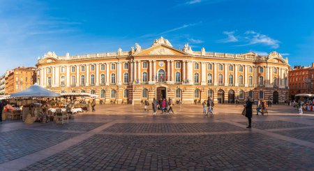Photo for Tourists and market Place du Capitole in Toulouse in Haute Garonne, Occitanie, France - Royalty Free Image